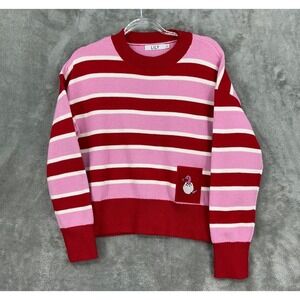 LILY Sweater Women Medium Dinosaur Egg Wool Blend Pink Red Stripe Crew Preppy